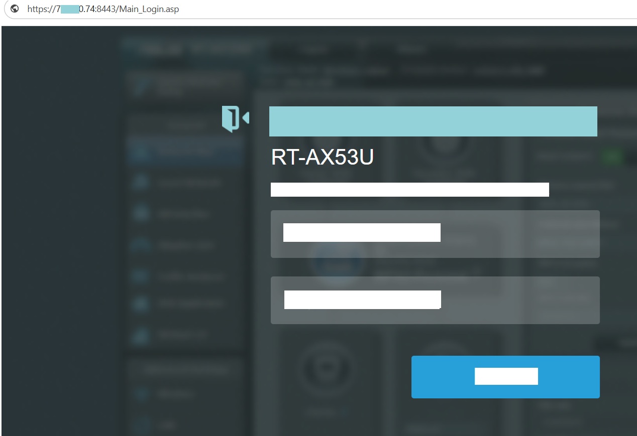 ASUS router admin login page reachable from the internet